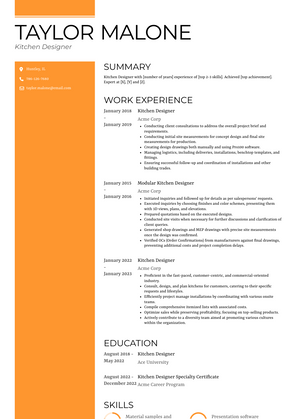Kitchen Designer Resume Sample and Template