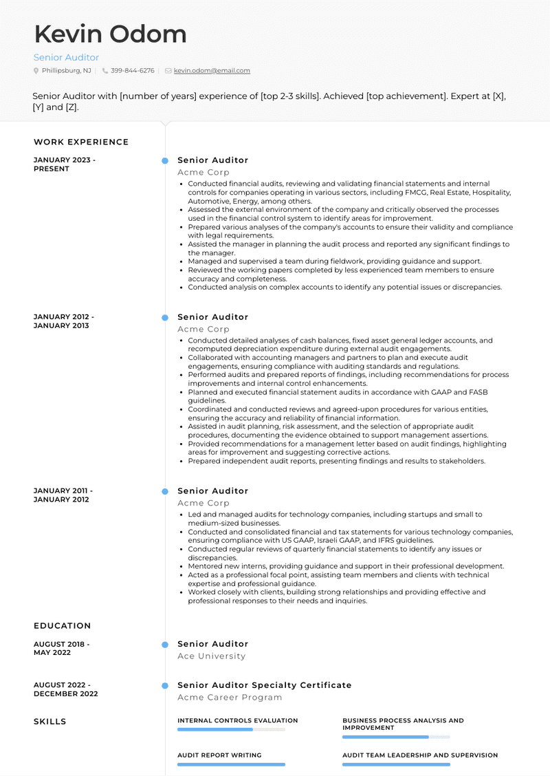 Senior Auditor Resume Sample and Template