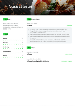 Miner Resume Sample and Template
