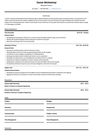 Research Intern Resume Sample and Template