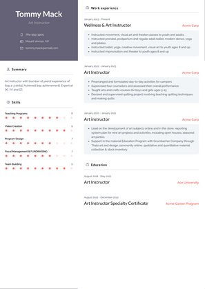 Art Instructor Resume Sample and Template