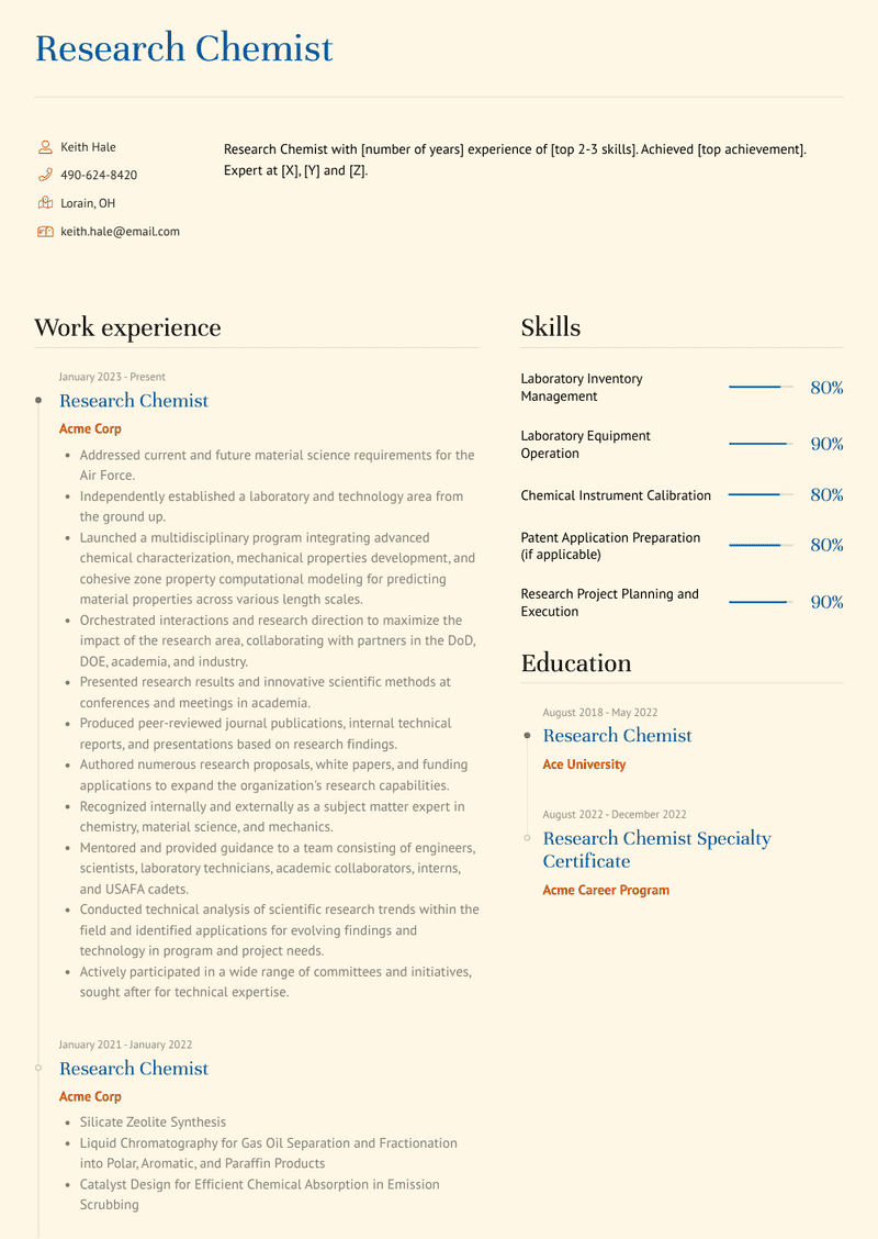 Research Chemist Resume Sample and Template
