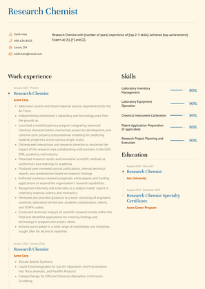 Research Chemist Resume Sample and Template