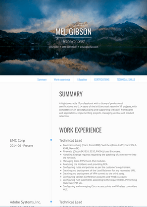 Technical Lead Resume Sample and Template