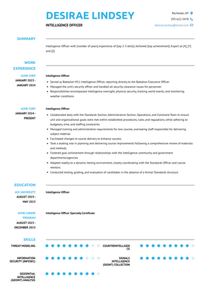 Intelligence Officer Resume Sample and Template