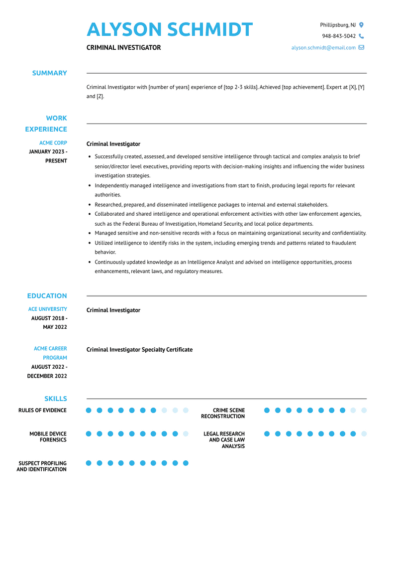 Criminal Investigator Resume Sample and Template