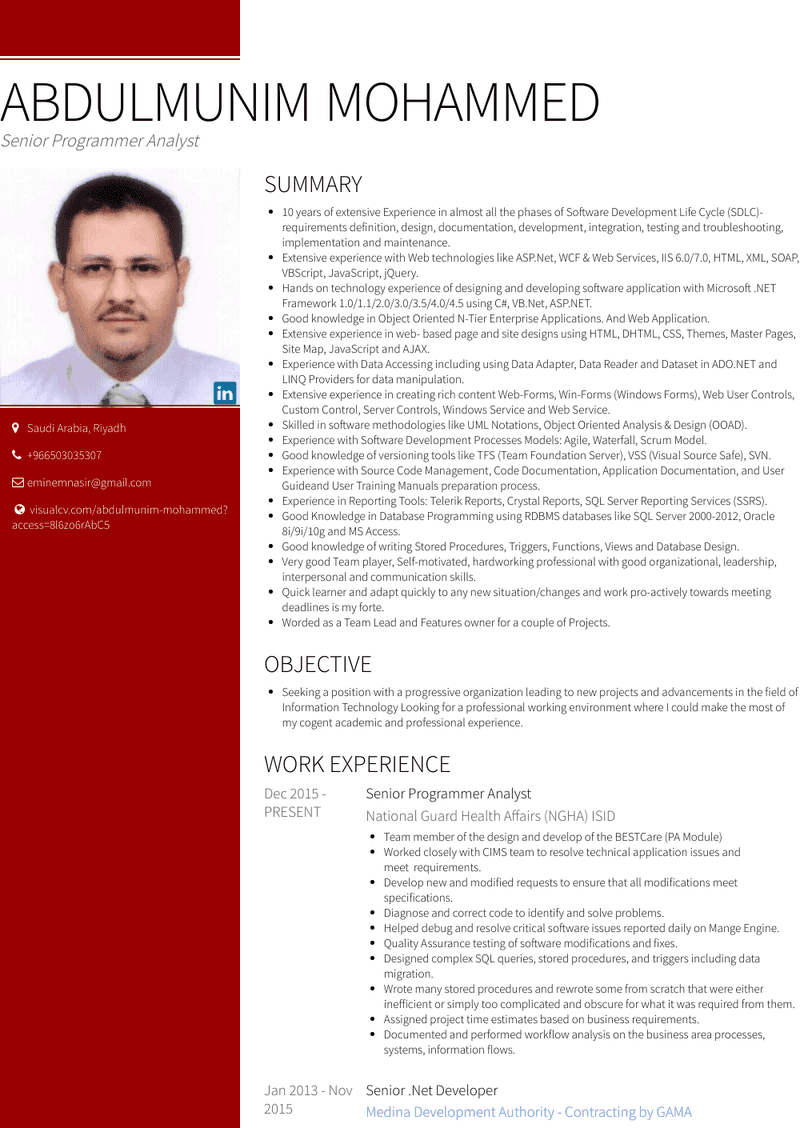 Senior .Net Developer Resume Sample and Template