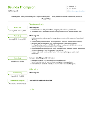 Staff Sergeant Resume Sample and Template