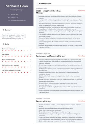 Reporting Manager Resume Sample and Template