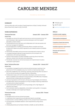 Technical Recruiter Resume Sample and Template