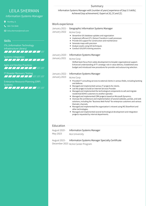 Information Systems Manager Resume Sample and Template