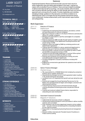 Director of Finance Resume Sample and Template