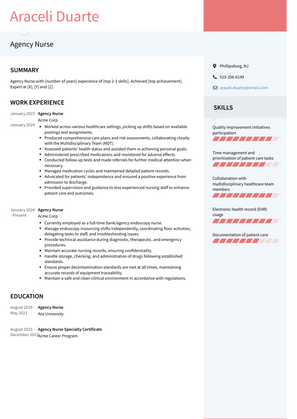 Agency Nurse Resume Sample and Template
