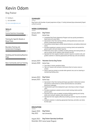 Dog Trainer Resume Sample and Template