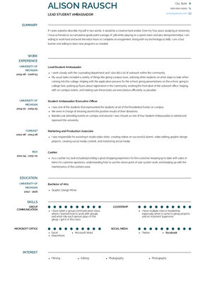 Lead Student Ambassador Resume Sample and Template