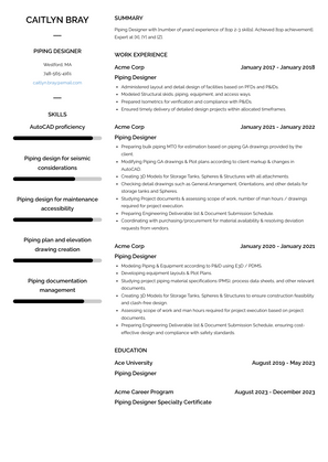 Piping Designer Resume Sample and Template