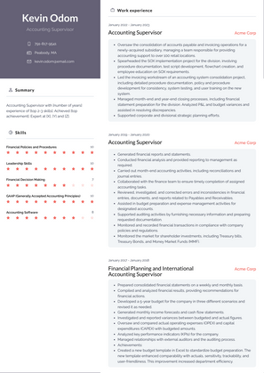 Accounting Supervisor Resume Sample and Template