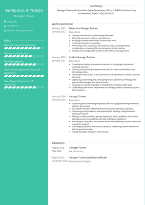 Manager Trainee Resume Sample and Template