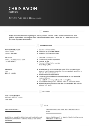 Meat Clerk Resume Sample and Template