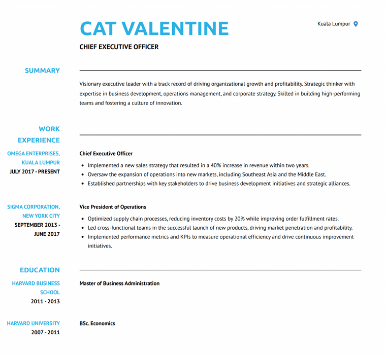 Malaysia Resume Example - Executive