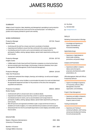 Production Manager Resume Sample and Template