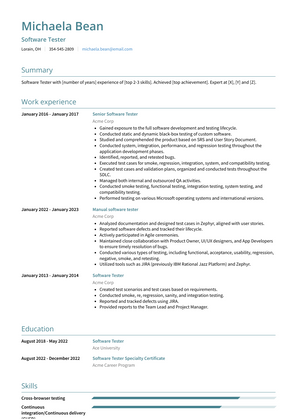 Software Tester Resume Sample and Template