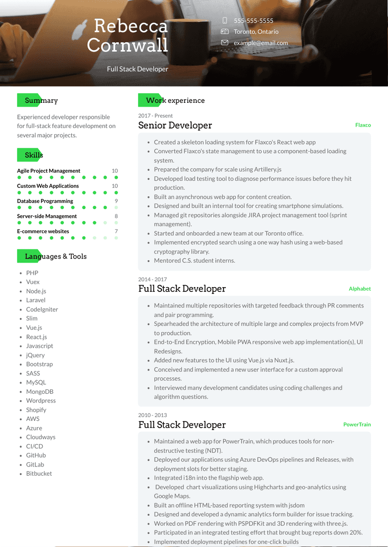 Full Stack Developer Resume Sample and Template