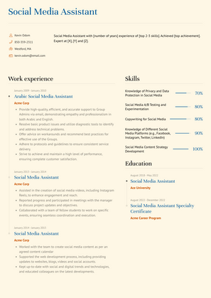 Social Media Assistant Resume Sample and Template
