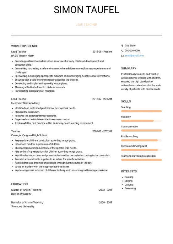 Teacher Resume Objective Examples