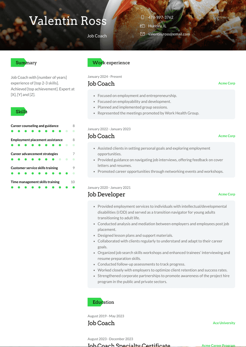 Job Coach Resume Sample and Template