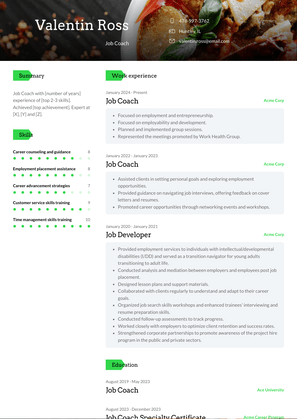 Job Coach Resume Sample and Template