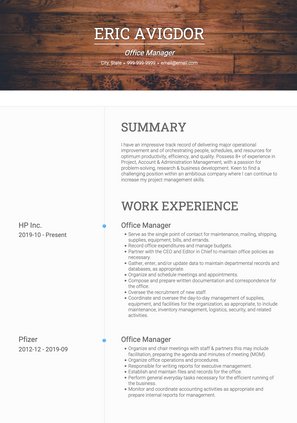 Office Manager CV Example and Template