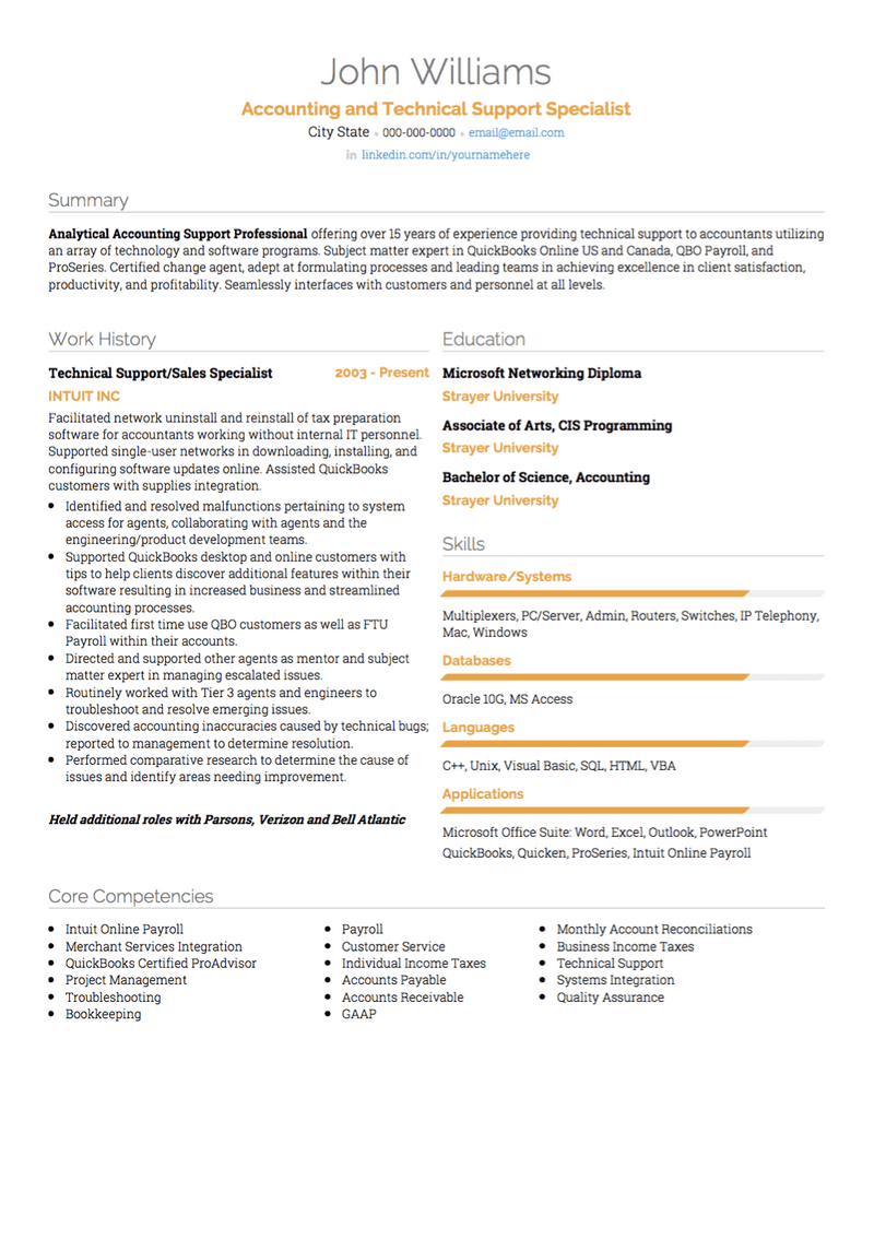 Technical Support Specialist CV Example and Template