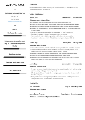 Database Administrator Resume Sample and Template