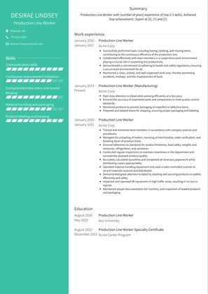 Production Line Worker Resume Sample and Template