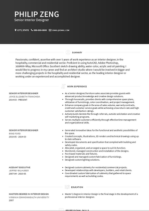 Senior Interior Designer Resume Sample and Template