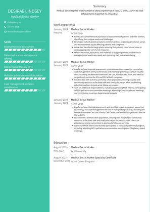 Medical Social Worker Resume Sample and Template