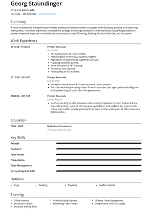 Process Associate Resume Sample and Template