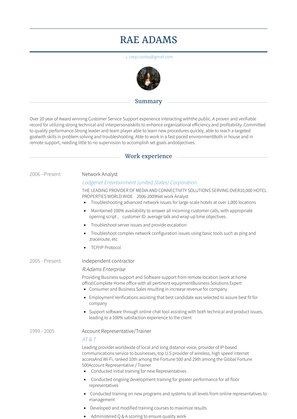 Network Analyst Resume Sample and Template