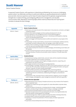 Senior Creative Director CV Example and Template