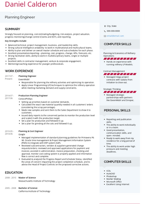 Planning Engineer Resume Sample and Template