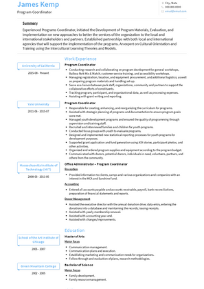 Program Coordinator Resume Sample and Template