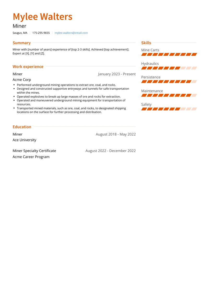 Miner Resume Sample and Template