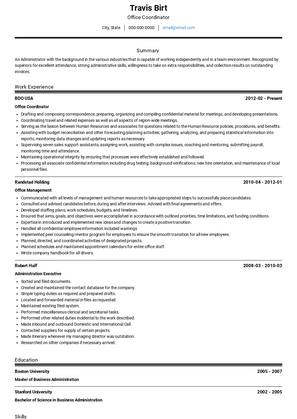 Office Coordinator Resume Sample and Template
