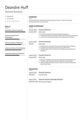 Chemical Technician Resume Sample and Template