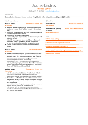 Business Banker Resume Sample and Template