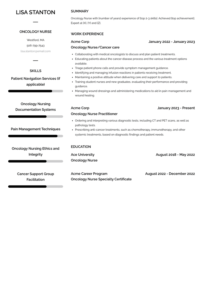 Oncology Nurse Resume Sample and Template