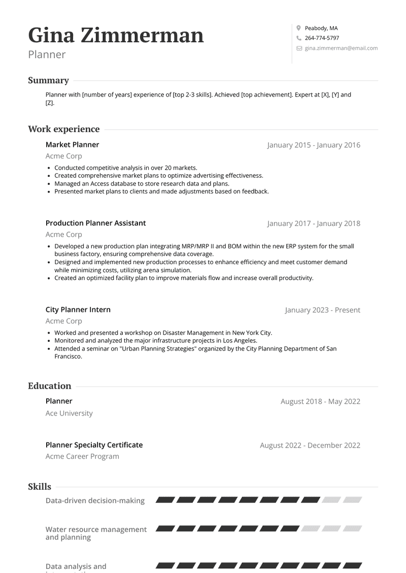 Planner Resume Sample and Template