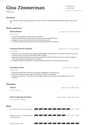 Planner Resume Sample and Template