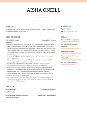 Sql Bi Developer Resume Sample and Template